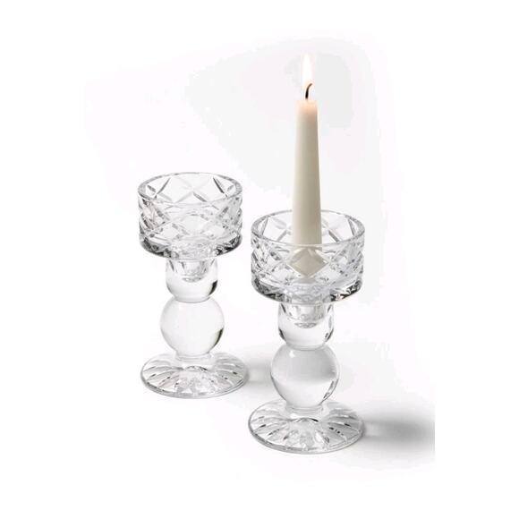 Vintage Set of 2 6" BLOCK Candleholder Candlestick Holders Cut Lead Crystal EUC - Picture 1 of 12